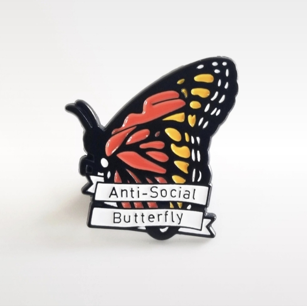 NEW Anti-Social Monarch Butterfly Black & Orange Enamel Pin